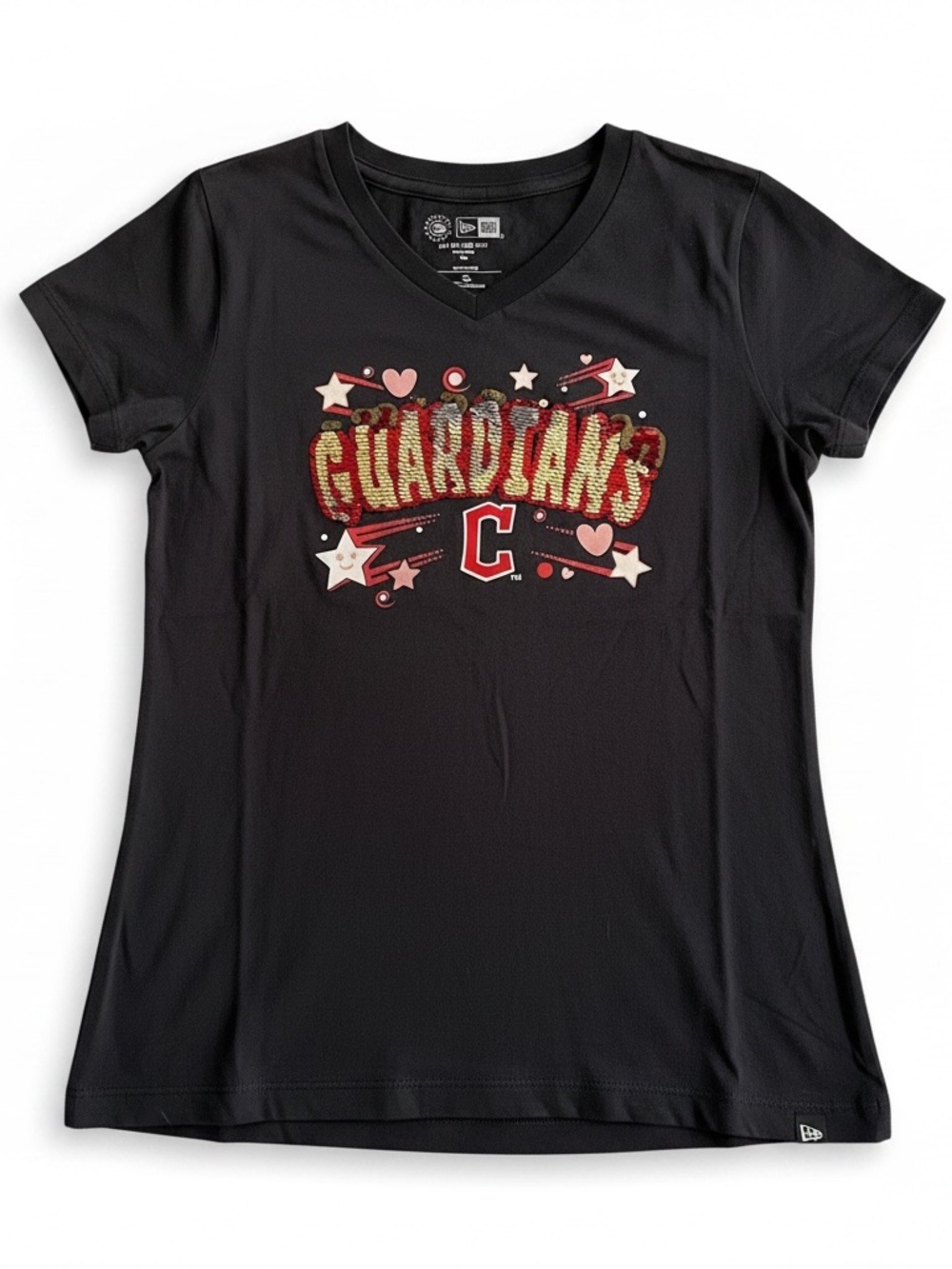 New Era Cleveland Guardians Sequin V-Neck Tee Youth 10/12 NWT MLB Shirt